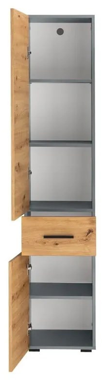 Wysoka wąska szafka łazienkowa w dekorze dębu 180x35 cm Malika – Støraa