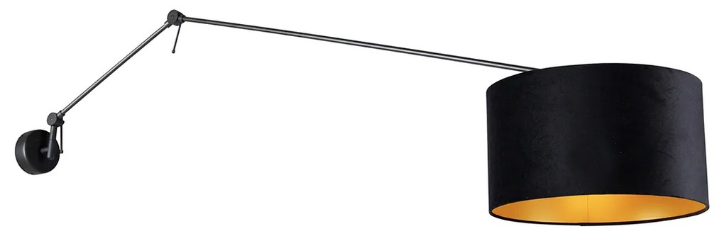 Lampa ścienna czarna z czarnym aksamitnym kloszem 35 cm regulowana - Blitz Nowoczesny Oswietlenie wewnetrzne