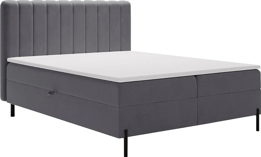 Emporius Florence Box łóżko z materacem 180x200 - pojemnik, topper - łóżko dwusobowe 180x200 cm, nowoczesny styl - tkanina aksamitna, szary (Komodo 21)