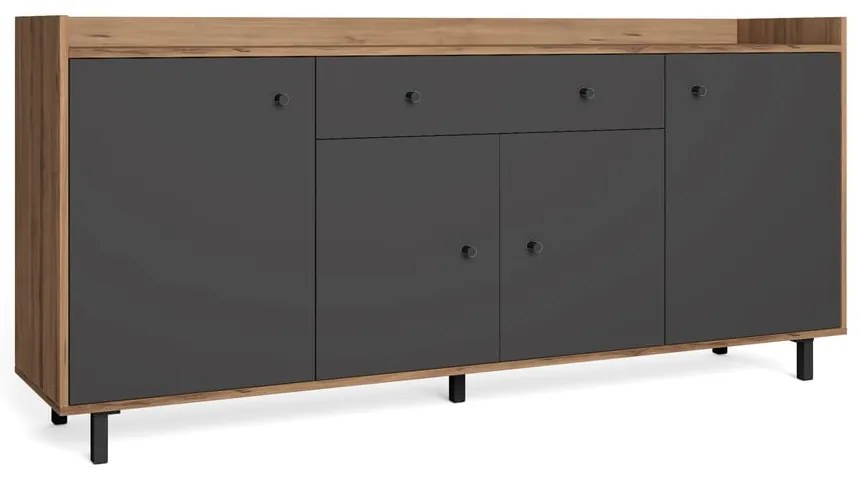 Szara niska komoda w dekorze orzecha 180x84 cm Malta – Marckeric