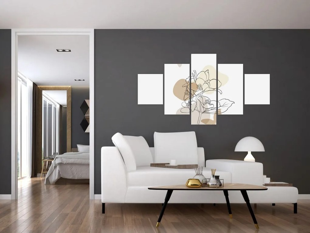 Obraz - Beżowe kwiaty z motylem N⁰1 (125x70 cm)