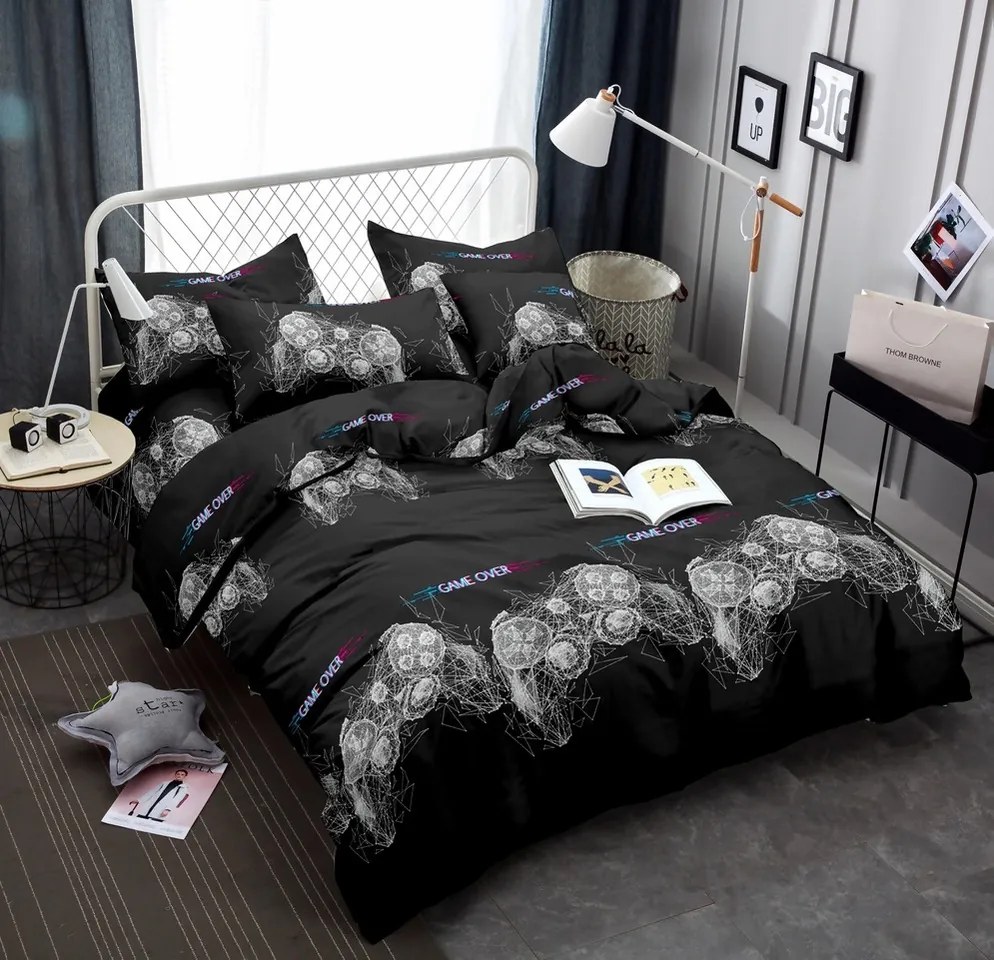 PrzytulneMieszkanie.pl PrzytulneMieszkanie.pl Pościel z mikrofibry GAME OVER czarna Rozmiar pościeli: 70 x 80 cm | 140 x 200 cm