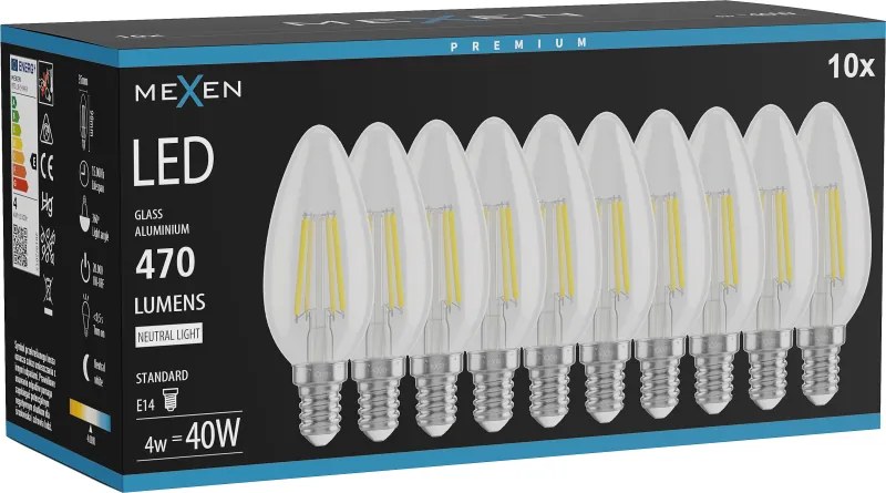 Mexen Vintis 10x żarówka filament LED E14, C35, 4W, Neutralna - 4000K, 470 lm, clear - L154-E14-0427-00x10
