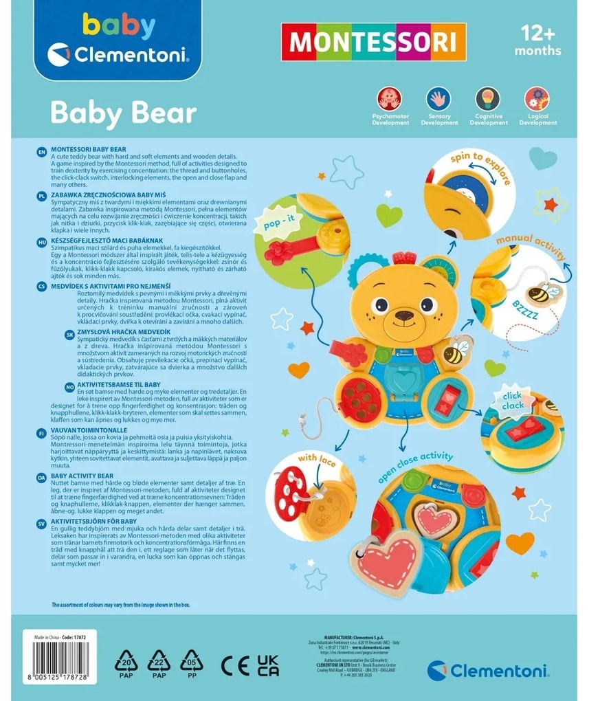 Clementoni Montessori Dydaktyczny miś, 29 x 35 x 5,5 cm