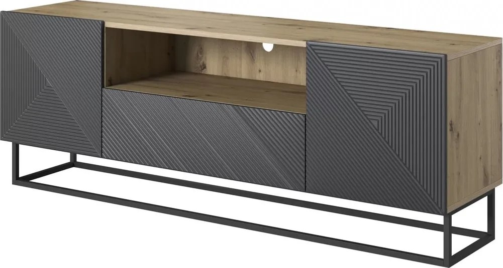 Szafka RTV Asha 167 cm z szufladą i metalowym stelażem - artisan / rivier stone mat