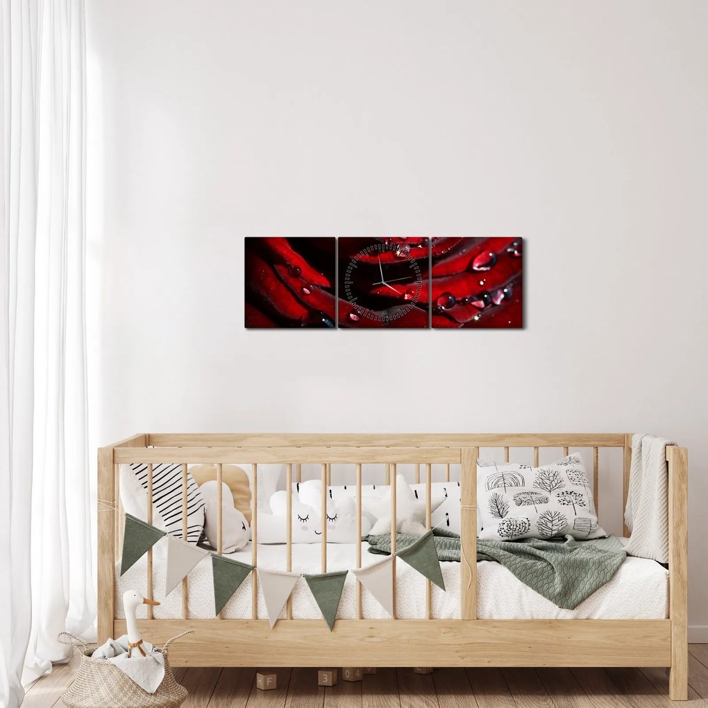 Obraz - Detal róży (z zegarem) (90x30 cm)