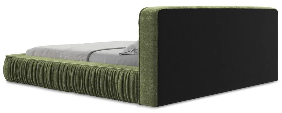 Zielone tapicerowane łóżko dwuosobowe ze schowkiem i stelażem 180x200 cm Keoni – Makamii