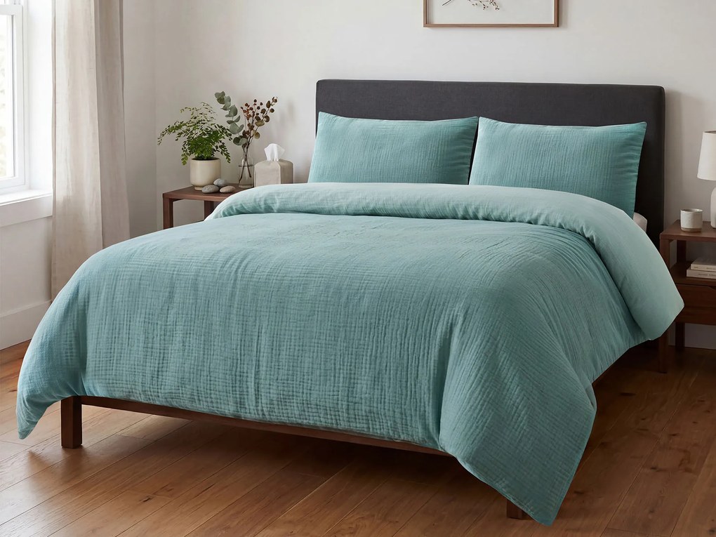Pościel muślinowa turkusowa 140x200 cm