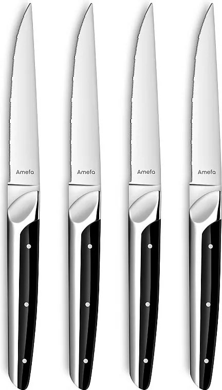 Zestaw 4 noży do steku Emperor Amefa - Styl wysokiej jakości, ząbkowane ostrze, dwukolorowa rękojeść z ABS i stali nierdzewnej