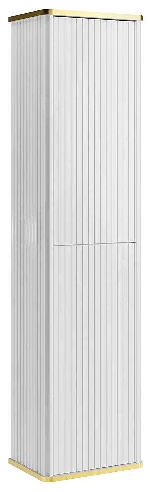 Podwieszana szafka łazienkowa prążkowana ze złotą lamówką - Biała - H140 cm - KELIZA