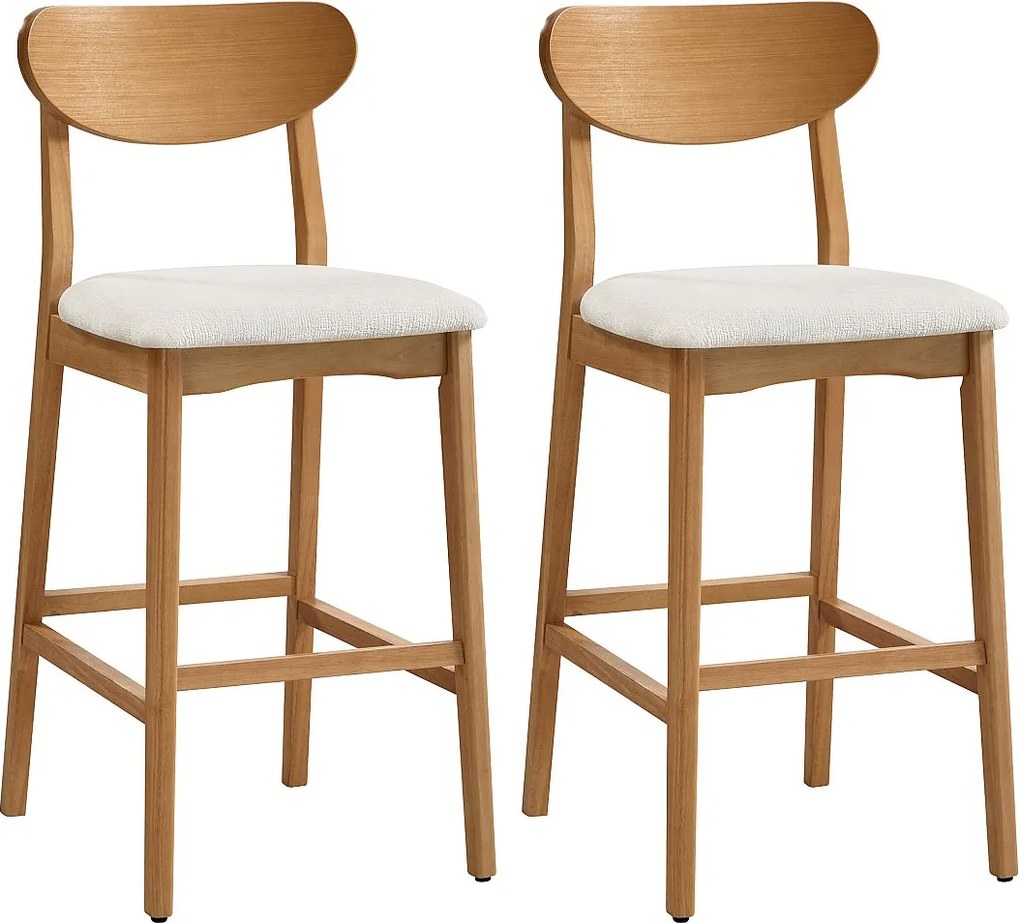 Zestaw 2 stołków z teksturowanej tkaniny i naturalnego drewna kauczukowca  - Kremowy - LERANIA