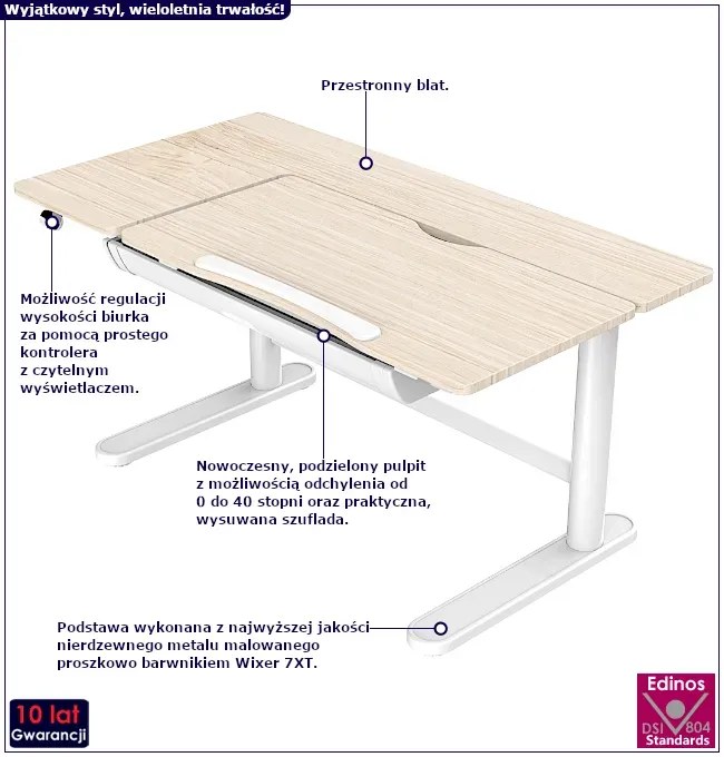 Regulowane dziecięce biurko elektryczne ergonomiczne - Tobiso 2X