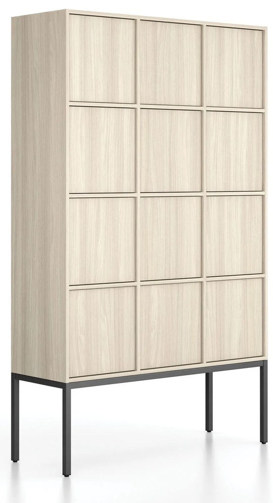 Szafa biurowa FRAME, czarna podstawa, 12x drzwi, 1299 x 450 x 2185 mm, PUSH-lock, dąb naturalny