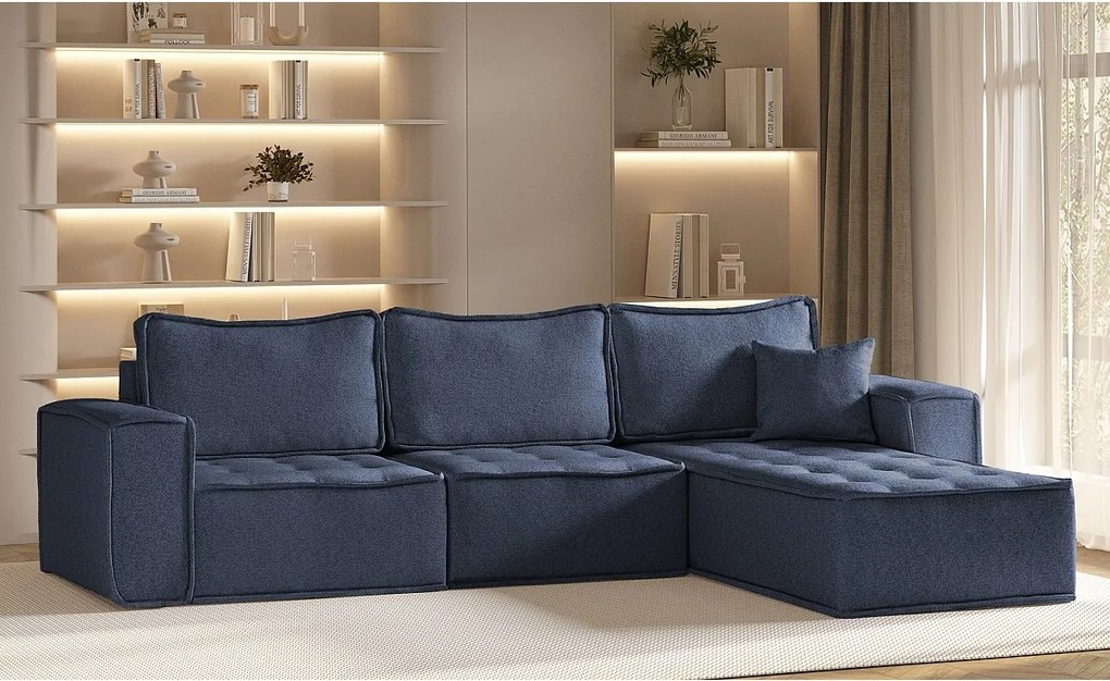 Narożnik w kształcie L Bohoo Maxi, tkanina Raven, Niebieski, Prawy