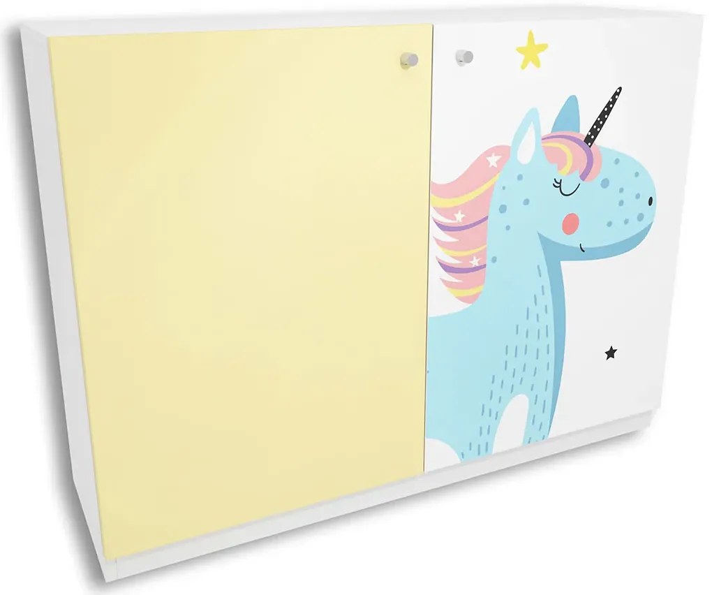 Biało-żółta komoda dziecięca z jednorożcem H8-Z67