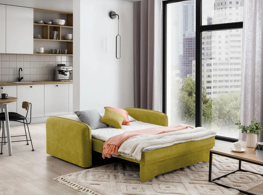 Sofa rozkładana z funkcją spania LAINE żółta ELTAP