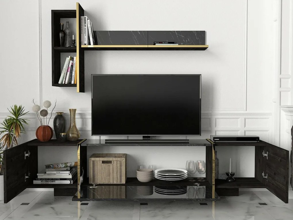 Ściana telewizyjna Veyron Black and Gold
