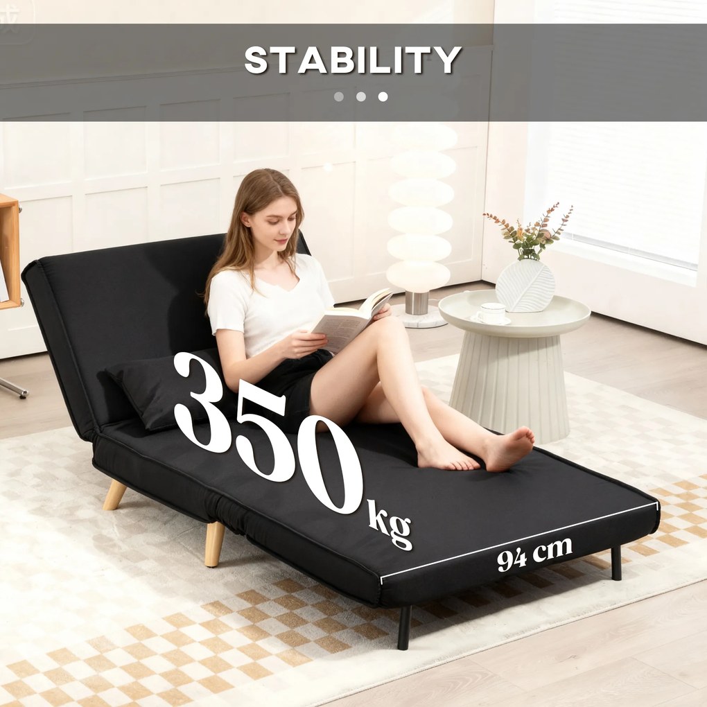 HOMCOM Fotel relaksacyjny z funkcją łóżka dla jednej osoby nowoczesny design do 350 kg czarny | Aosom PL