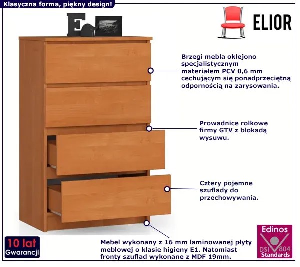 Wąska komoda na przybory biurowe olcha N6-T34