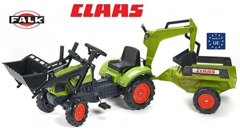 Falk traktor claas arion zielony zestaw z przyczepą łyżka + ładowarka