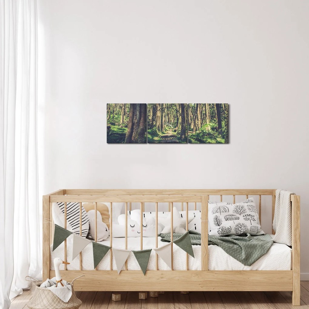 Obraz ścieżki pomiędzy drzewami (z zegarem) (90x30 cm)