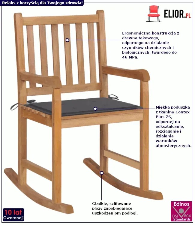 Fotel ogrodowy bujany z antracytową poduszką Pakos 6X