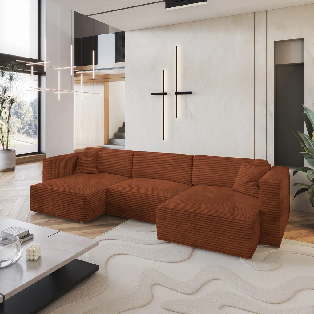 Masseno Narożnik SARMO z funkcją spania i pojemnikiem na pościel Narozniki U, Rozkładana sofa - Brązowy, TILIA 52