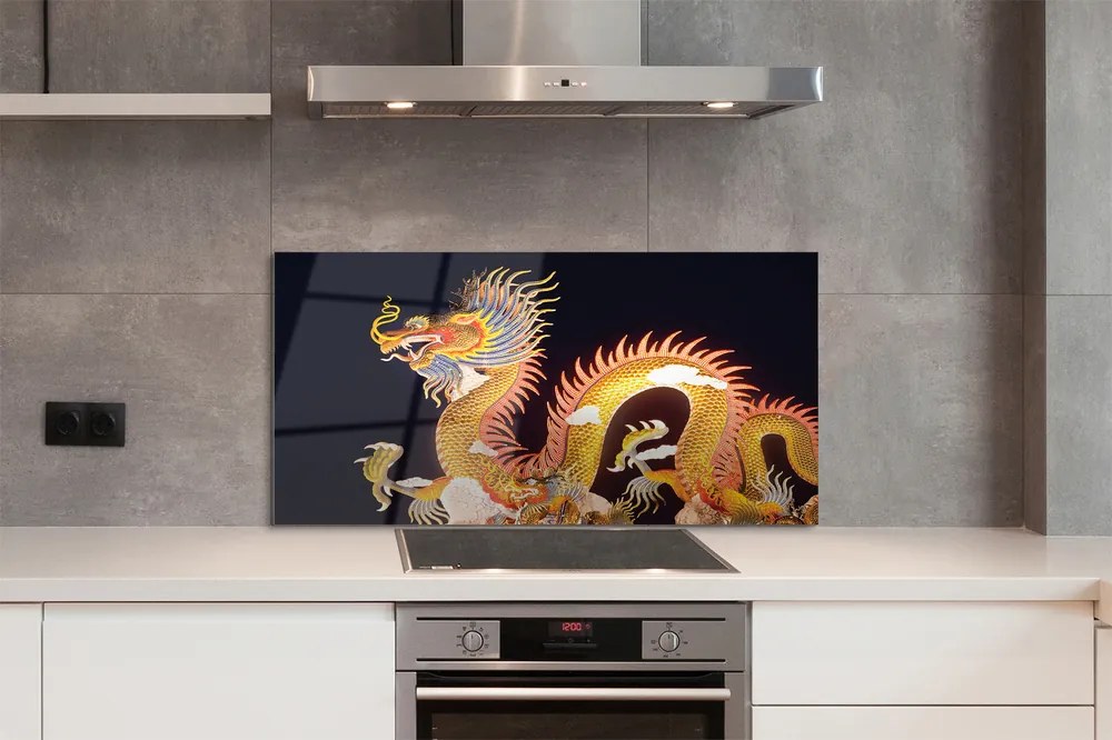 Szklany Panel Złoty Smok Wschodu