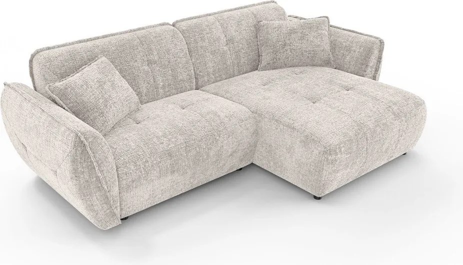Beżowy narożnik z tkaniny szenilowej (prawostronny/z szezlongiem) Nelia – Ropez