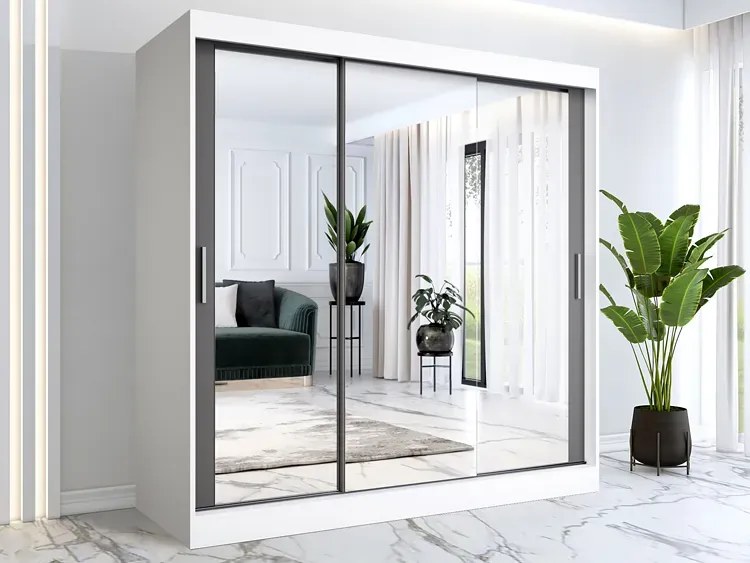 Szafa przesuwna z lustrem biały + antracyt 200 cm W7-S94
