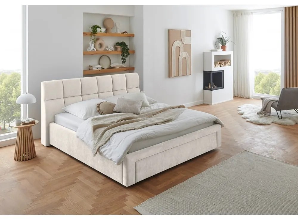Beżowe tapicerowane łóżko dwuosobowe bez stelaża 180x200 cm Canyon – Meise Möbel