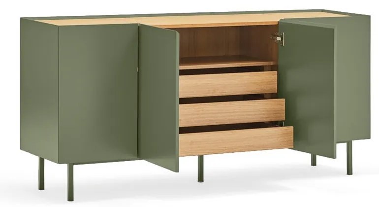 Zielono-naturalna niska komoda w dekorze dębu 165x78 cm Arista – Teulat