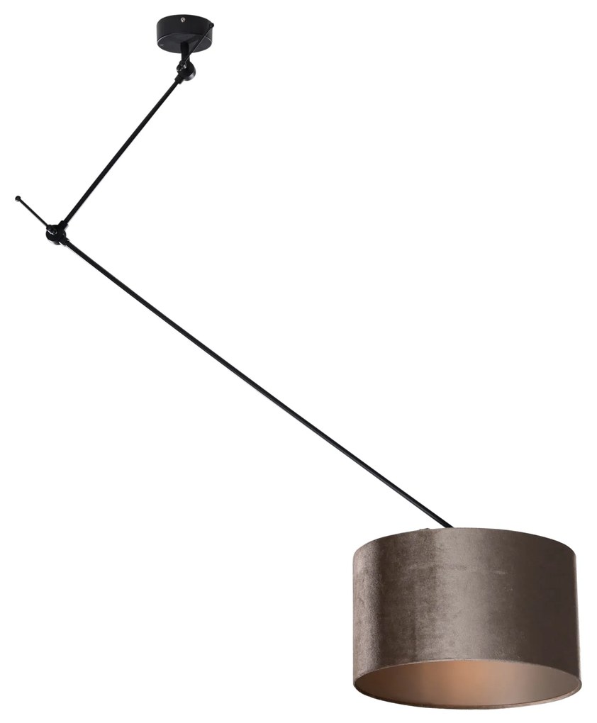 Lampa wisząca Czarna z aksamitnym kloszem Taupe 35 cm - Blitz klasyczny/Antyczny Oswietlenie wewnetrzne