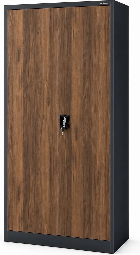 Dwudrzwiowa szafa aktowa z sejfem Eco Design Tomasz, 90x45x185 cm, antracyt/orzech