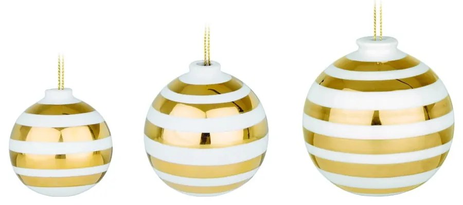 Zestaw 3 białych ceramicznych bombek z detalami w kolorze złota Kähler Design Omaggio