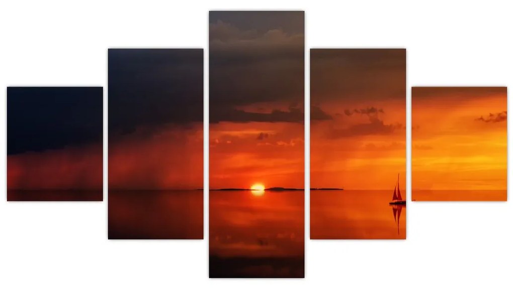 Obraz zachodu słońca z żaglówką (125x70 cm)