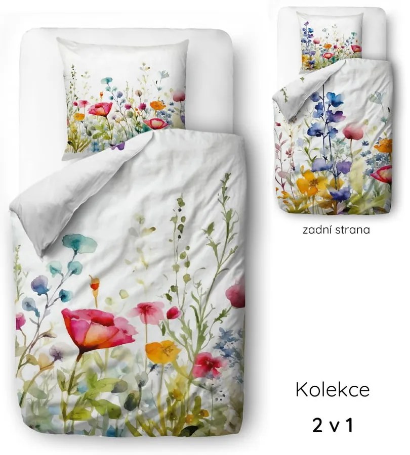 Pościel jednoosobowa z satyny bawełnianej 140x200 cm Watercolour Flowers – Butter Kings