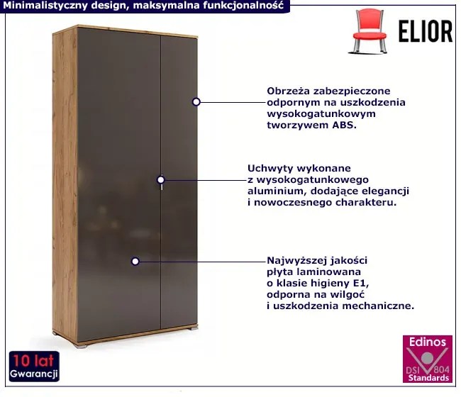 Dwudrzwiowa szafa uchylna dąb craft + lava mat - Kyle 10X