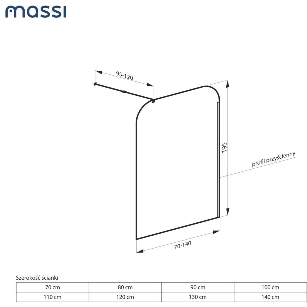 Ścianka prysznicowa WALK IN FIX artystyczna transparentna 8 mm ARTE Frozen Square Clear MASSI | Różne rozmiary : Kolor profili kabiny - czarny, Szerokość ścianki - 110 cm , Typ montażu - WALK in FIX (Do ściany)