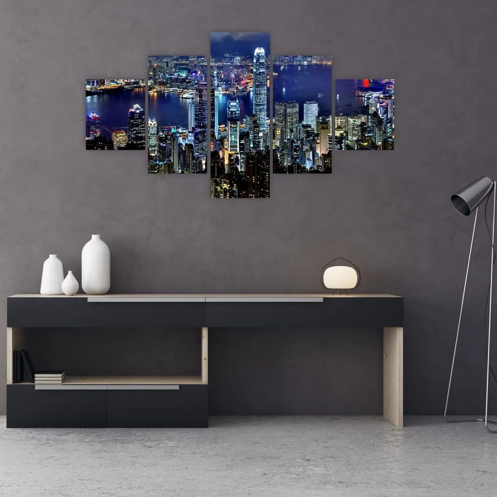 Obraz drapaczy chmur w nocy (125x70 cm)