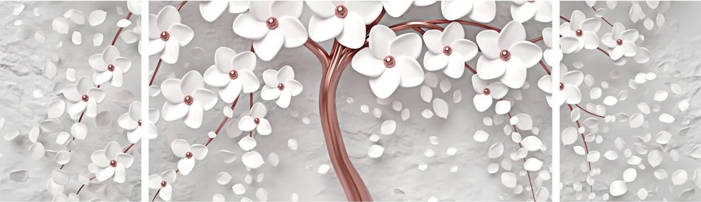 Obraz - Obraz białego drzewa z kwiatami, rosegold (170x50 cm)