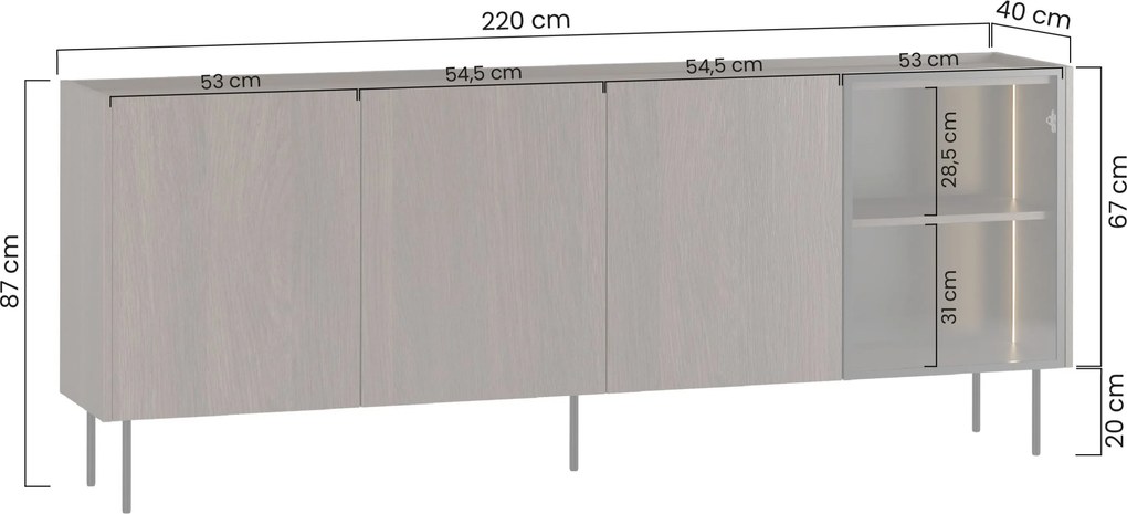 Komoda Dunari 220 cm czterodrzwiowa - dąb dunin