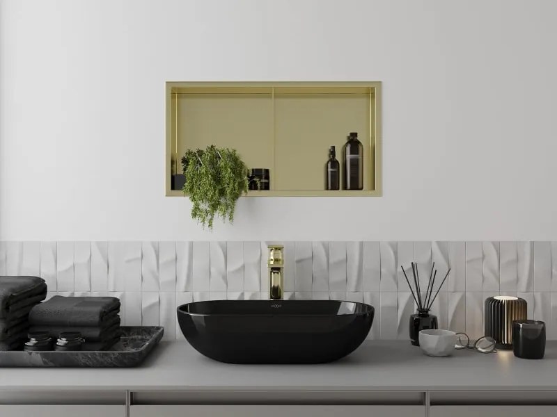 Mexen X-Wall-R półka wnękowa z kołnierzem i półką 60 x 30 cm, złota szczotkowana - 1950603010S