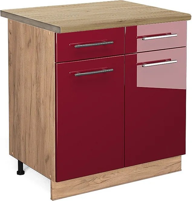 Szafka dolna do kuchni bordowa czerwień wysoki połysk 80x60x82 fame-line