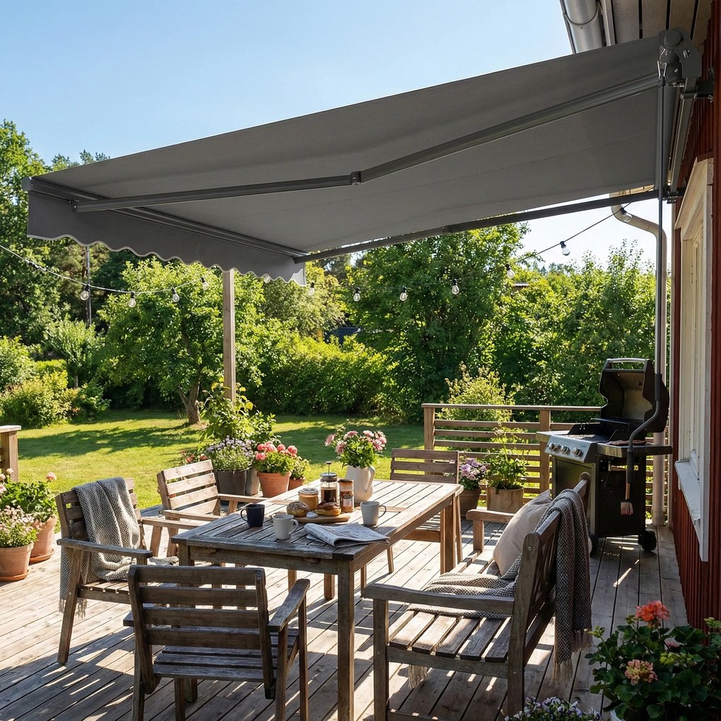 Outsunny Markiza Balkonowa 350 x 300 cm z Korbą i Uchwytami Ściennymi, Regulowany Kąt Nachylenia | Aosom PL
