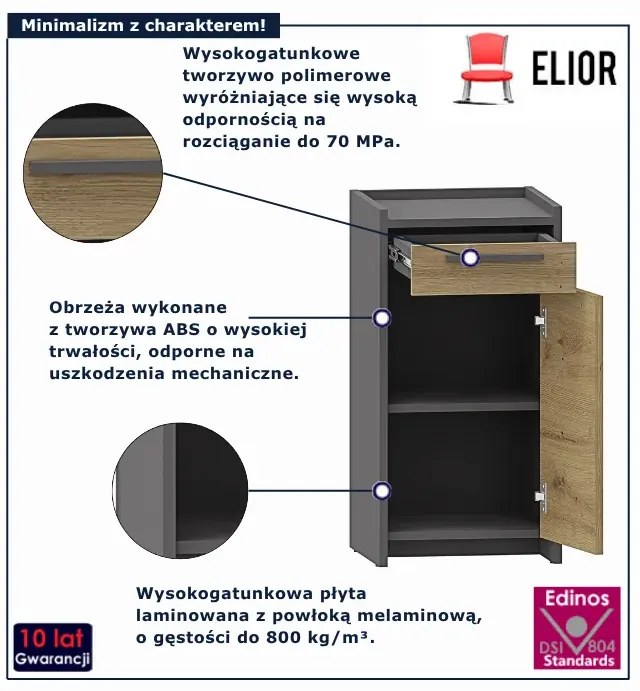 Nowoczesna komoda z szufladą oraz półką dąb artisan + antracyt W3-B67