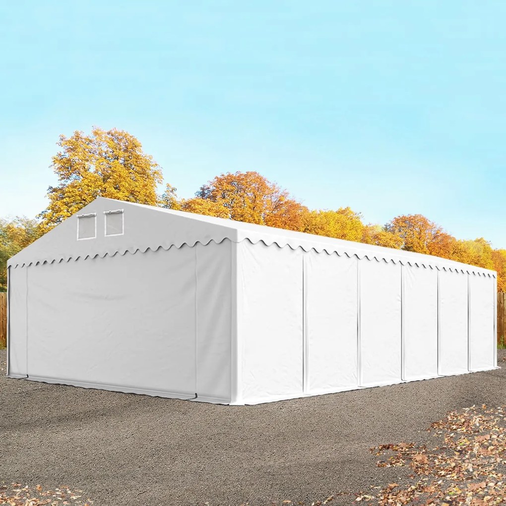 TOOLPORT 8x12m Namiot magazynowy - 2,6 m wysokość ścian bocznych, PVC 800, biały, ze statyką (podłoże betonowe) - (49206)