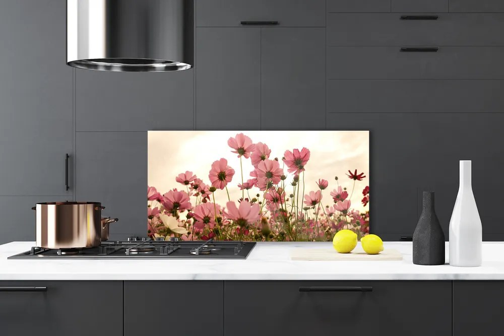 Szkło do Kuchni na Ścianę Sielska Łąka Kwiatowa