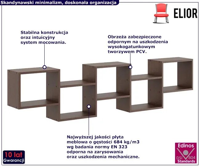 Minimalistyczna półka wisząca w kolorze wenge - Azerto