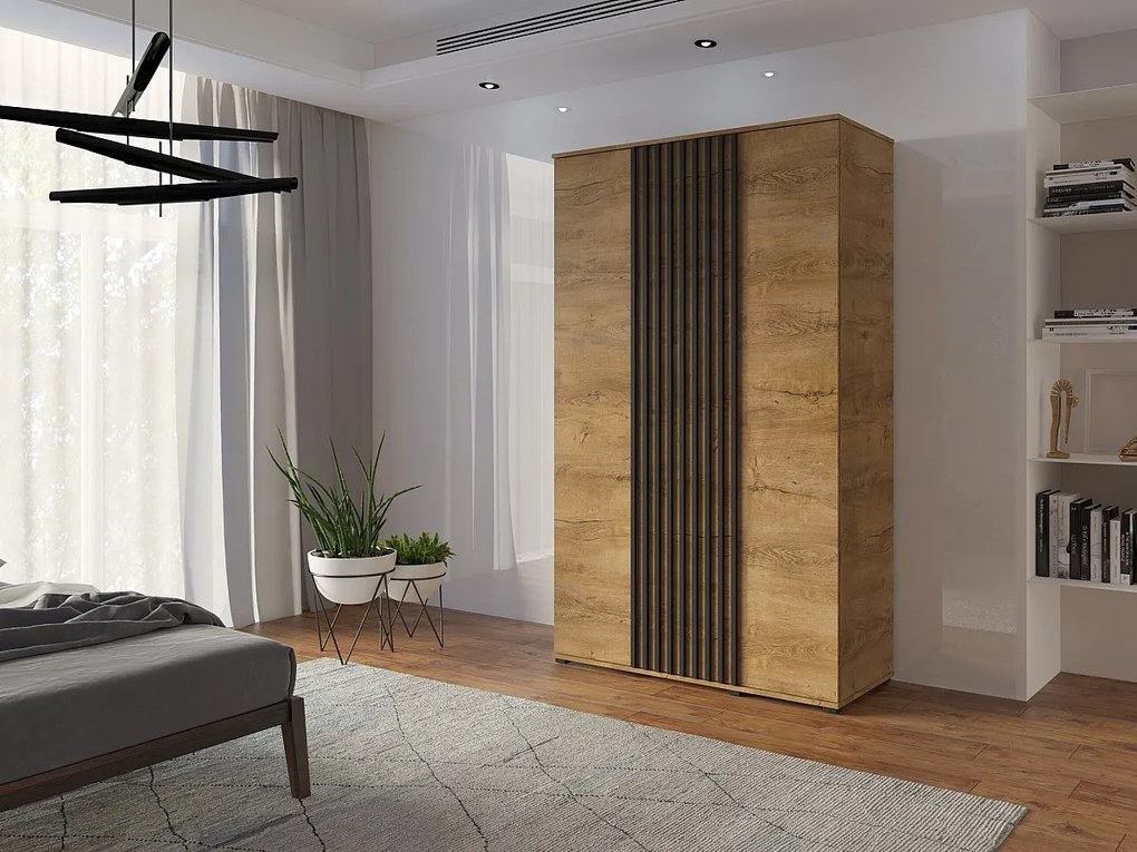 Szafa Otwierana Dwudrzwiowa Z LAMELAMI 120cm x 200cm LEFKAS| Półki + Wieszak